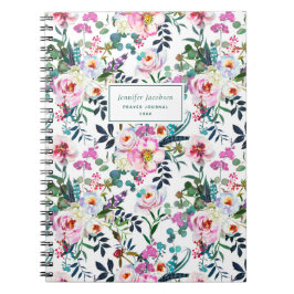 Caderno Espiral Cor Azul-Rosa Verde Azul Aquarela Nome Floral Oraç