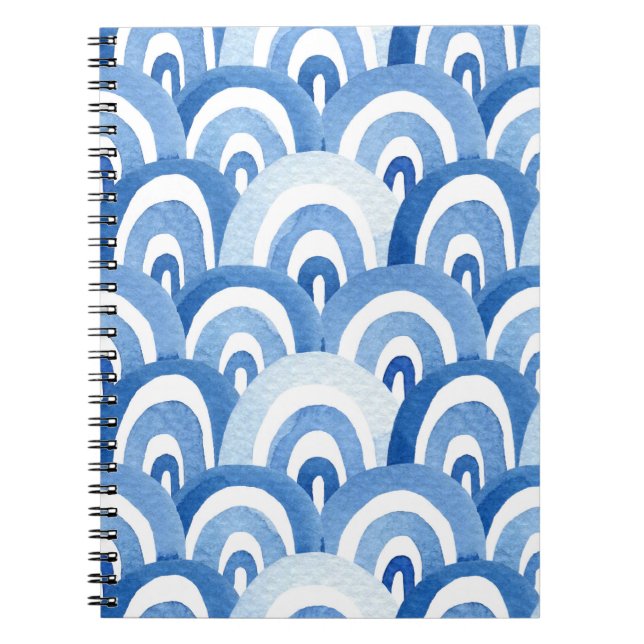 Caderno Espiral Cor da Água Azul: Ondas do Mar de Abstrato (Frente)