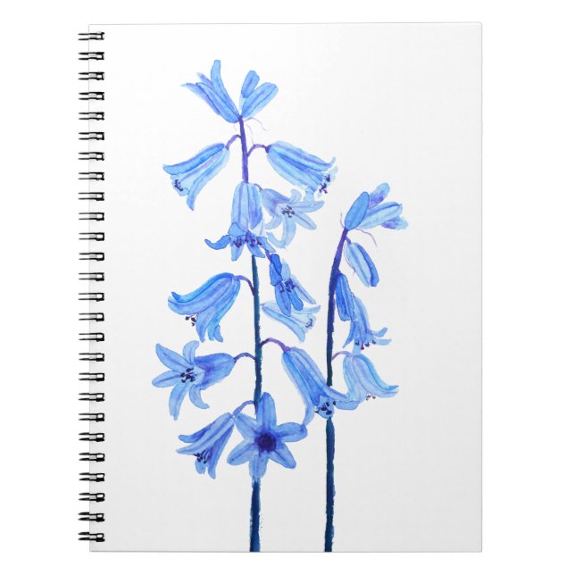 Caderno Espiral Cor da água da flor de campainhas botânicas (Frente)