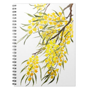 Caderno Espiral Cor da água do ouro de flor de wattaba