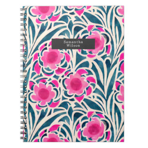 Caderno Espiral Cor da Água Inspida Rosa + Azul Floral Botânico