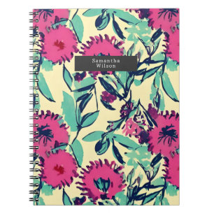 Caderno Espiral Cor da Água Inspida Rosa + Floral Botânico Verde