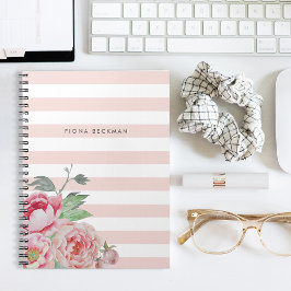 Caderno Espiral Cor d'água rosa, Peony & Blush Stripe