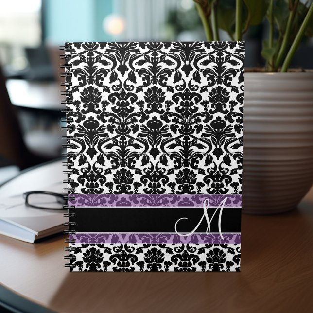Caderno Espiral Cor damasco com Monograma (Personalized notebook - add monogram and custom text)