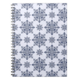 Caderno Espiral Cor damasco de flocos de neve azuis