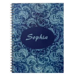 Caderno Espiral Cor damasco Elegante Blue Vintage