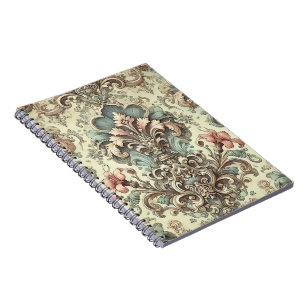 Caderno Espiral Cor damasco Floral Victoriana