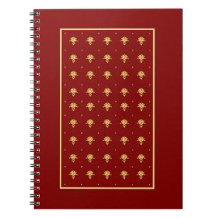 Caderno Espiral Cor damasco vermelha e Dourado luxuosa do vintage
