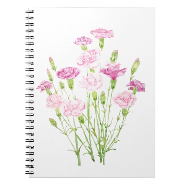 Caderno Espiral cor-de-água das flores do cravo-rosa (Frente)