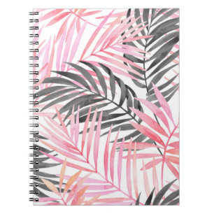 Caderno Espiral Cor de Água das Folhas Verdes Rosa Tropicais