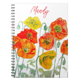 Caderno Espiral Cor de Água do Padrão de Flor Vermelho Laranja