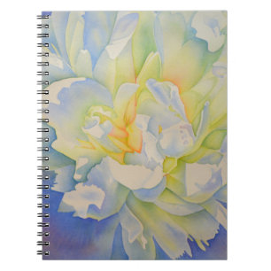 Caderno Espiral Cor de água floral de pénia branca Elegante