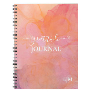 Caderno Espiral Cor de Água Gratitude Cor de Laranja Rosa Monogram