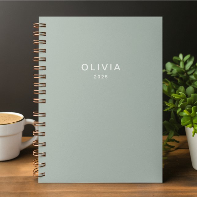 Caderno Espiral Cor de Cinza Verde Personalizada | Elegante (Criador carregado)