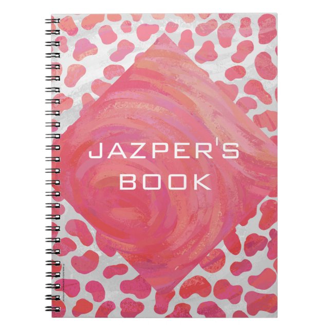 Caderno Espiral Cor-de-rosa e branco Dalmáticos com Monograma (Frente)