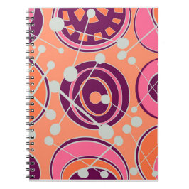 Caderno Espiral Cor de Rosa. geoformas laranja, e roxa