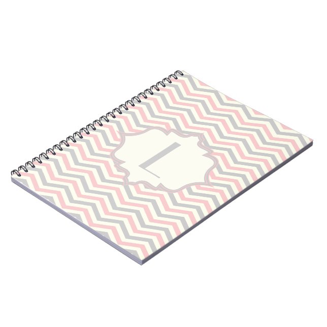 Caderno Espiral Cor-de-rosa moderno, cinzas, padrão de divisa de m (Left Side)