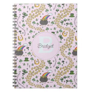 Caderno Espiral Cor-de-rosa n' Curvy Dia de São Patrício Shamrocks