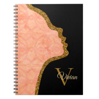 Caderno Espiral Cor-De-Rosa Pêssego E Face Brilhante Dourada