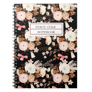 Caderno Espiral Cor Marrom-rosa-clara personalizada Floral