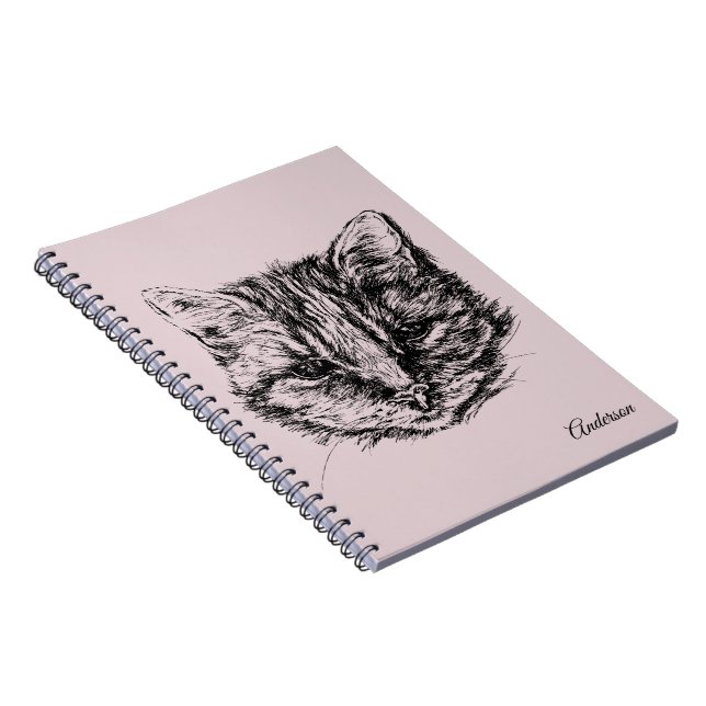 Caderno Espiral Cor Personalizada de Desenho de Tabby Cat (Lado Direito)