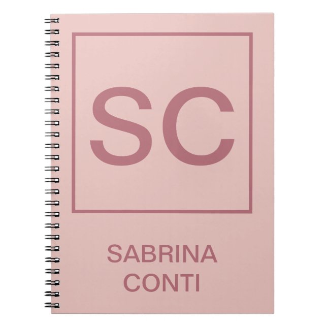 Caderno Espiral Cor rosa ouro nome de monograma simples profission (Frente)