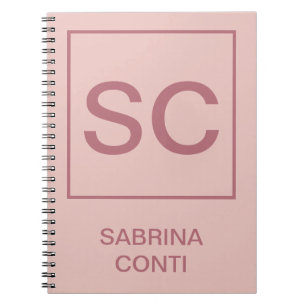 Caderno Espiral Cor rosa ouro nome monograma simples profissional