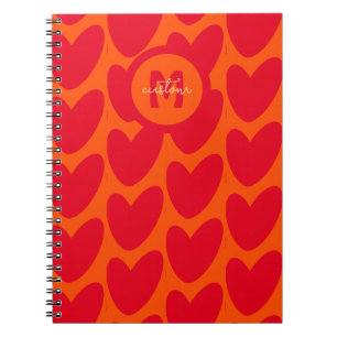 Caderno Espiral Cor Vermelha Da Groovy Laranja Retro Nome Sobre Mo