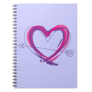 Caderno Espiral Coração abstrato no roxo e no rosa