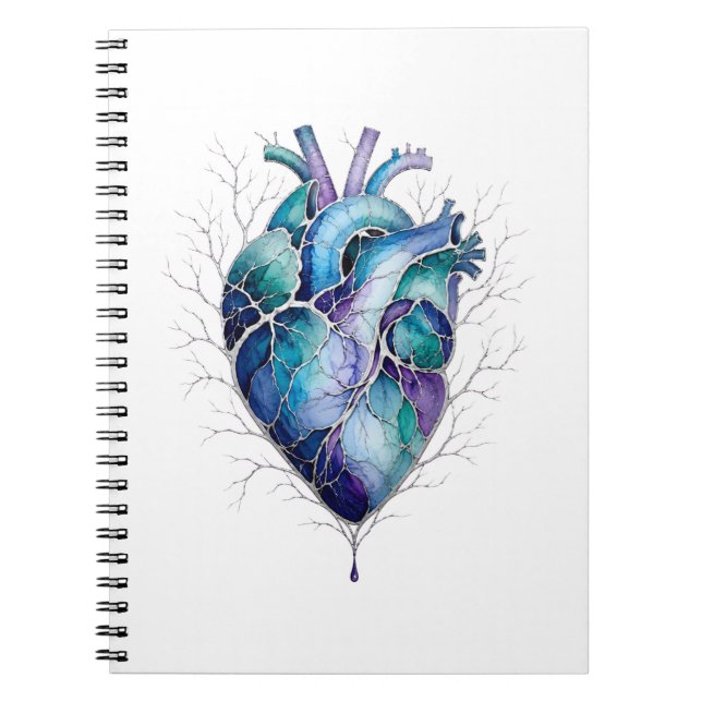 Caderno Espiral Coração Anatômico Azul e Roxo (Frente)