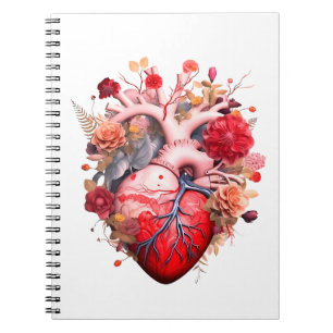 Caderno Espiral Coração anatômico com flores