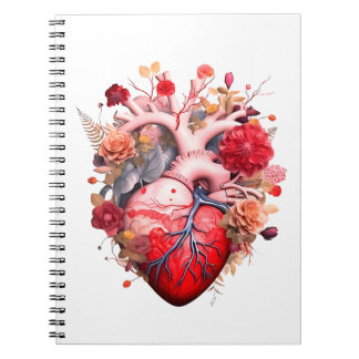 Caderno Espiral Coração anatômico com flores