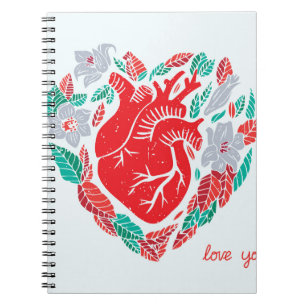 Caderno Espiral Coração Anatômico do dia de os namorados: Cartão Ú