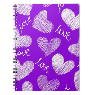 Caderno Espiral Coração branco roxo e branco-branco-escrivado com