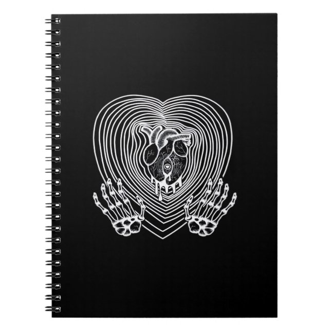 Caderno Espiral Coração Chorando Em Branco - Esqueleto Mãos Coraçõ (Frente)