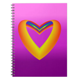 Caderno Espiral Coração Colorido do Arco-Íris com Fundo de Grad