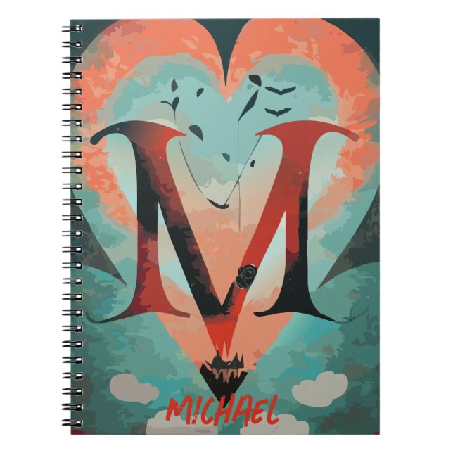 Caderno Espiral Coração com a Letra M (Frente)