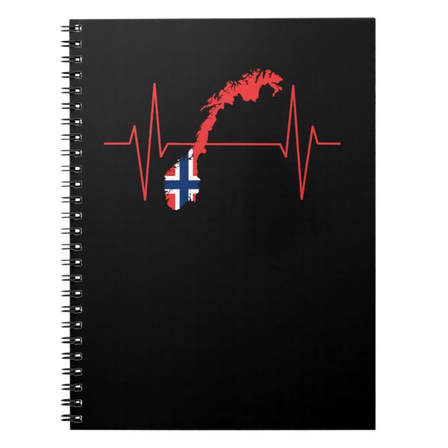 Caderno Espiral Coração com Bandeira Norueguesa (Frente)