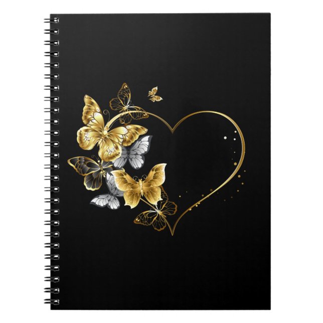 Caderno Espiral Coração com Borboletas Ouros (Frente)