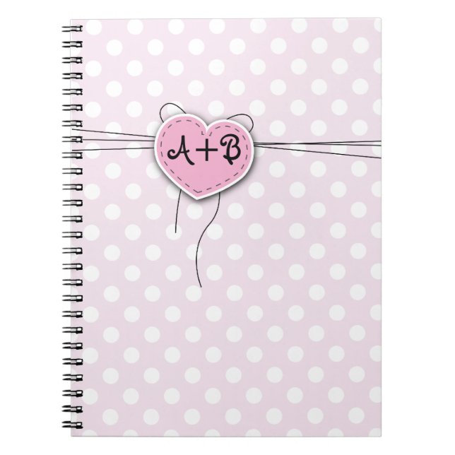Caderno Espiral Coração cor-de-rosa com bolinhas (Frente)