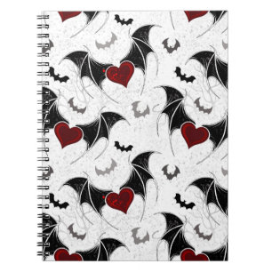 Caderno Espiral Coração de Halloween com asas de morcego preto