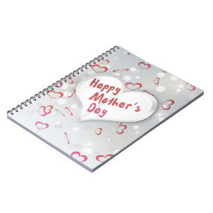 Caderno Espiral Coração de Papel 3D de Dia de as mães Feliz