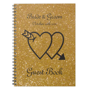 Caderno Espiral Coração dobro Dourado e seta do livro de hósped