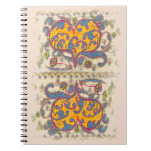 Caderno Espiral Coração Folk Art com folhas e flores