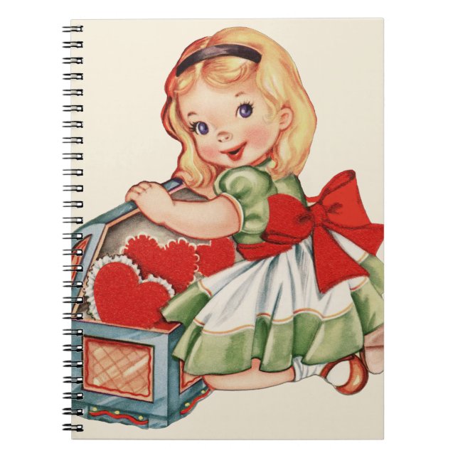 Caderno Espiral Coração Menina Criança Retro Fofa Crianças (Frente)