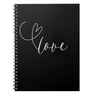 Caderno Espiral Coração Moderno Preto Branco Casamento Chuveiro Nu