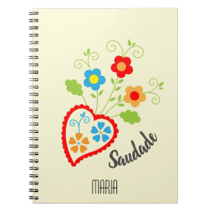 Caderno Espiral Coração popular portuguesa com palavra saudade