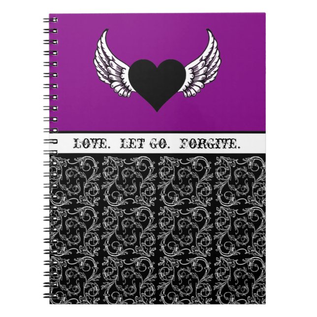 Caderno Espiral Coração preto, asas brancas (Frente)