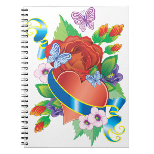 Caderno Espiral Coração Romântico & Flores