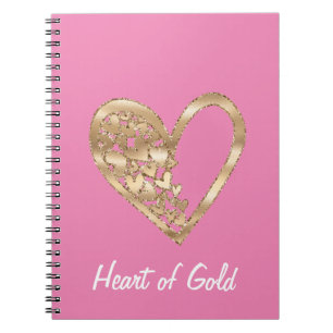 Caderno Espiral Coração Rosa-Chic de Dourado